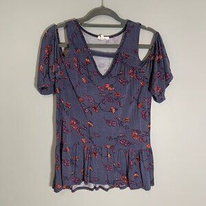 Maurices spring floral cold shoulder short sleeve stretch casual flutter top